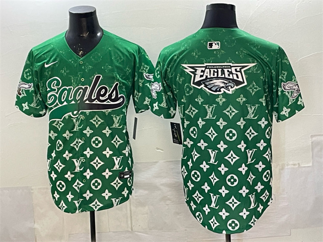 Men's Green Philadelphia Eagles Team Big Logo With Patch Limited Stitched Baseball Jersey